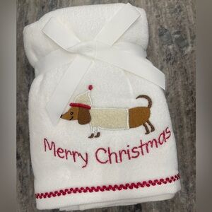 Christmas Dog Dachshund Merry Christmas Holiday Hand Towel Set of 2 NWT